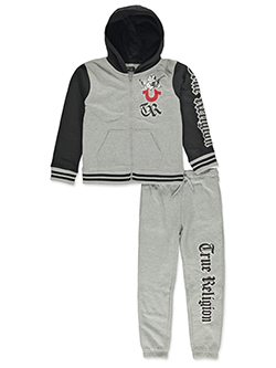 True Religion Boys' 2-Piece Zip-Up Patch Logo Hoodie and Joggers Set