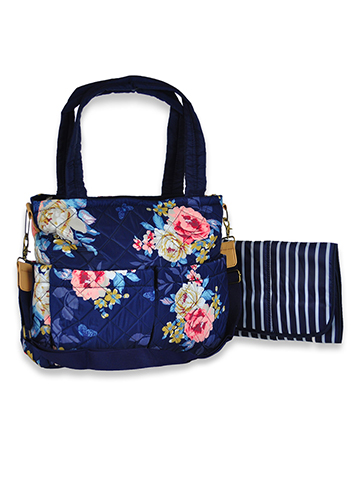 Baby Essentials Quilted Floral Tote With Changing Pad - CookiesKids.com