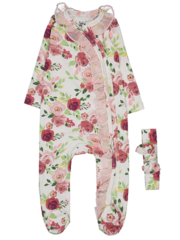 Baby Essentials Girls' Floral Footie with Matching Headband Set - CookiesKids.com