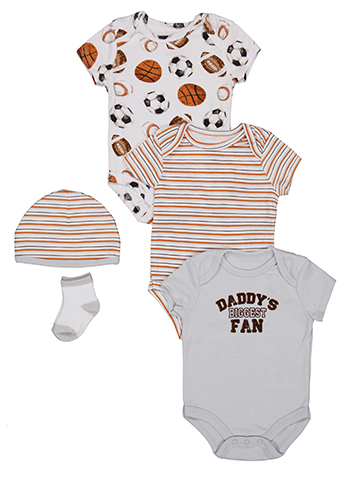 Baby Essentials Boys' Sport Bodysuits, Hat and Socks Set - CookiesKids.com