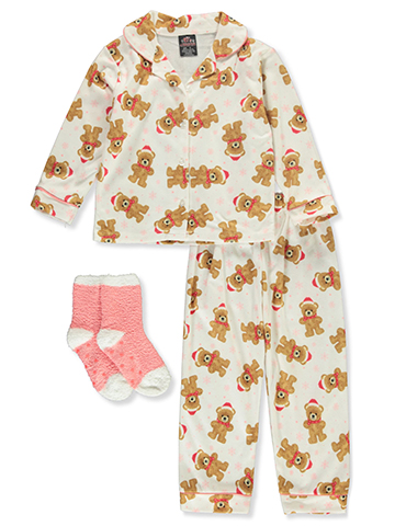 PJs & Presents Girls' 3-Piece Coat Holiday Bear Pajamas Set - CookiesKids.com