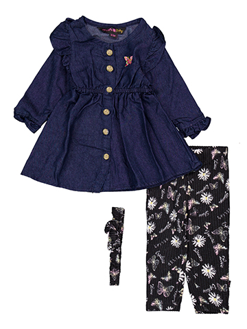 Girls' Denim Dress, Leggings and Headband Set - CookiesKids.com