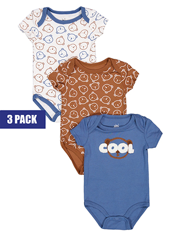Millie & Myles Boys' 3-Pack Bear Print Short-Sleeve Bodysuits Set - CookiesKids.com