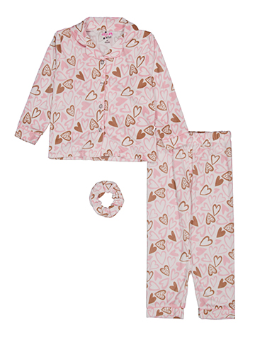 Delia's Girls' All-Over Heart Print Pajama Set with Scrunchie - CookiesKids.com