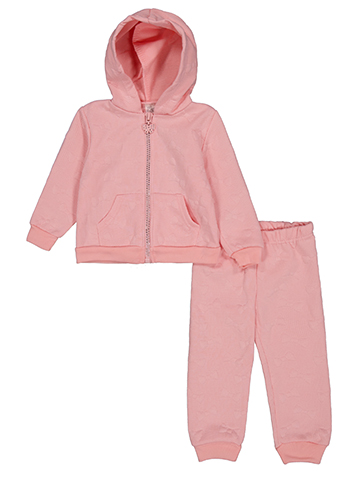 Real Love Baby Girls' Bow Pattern Ribbed Zip-Up Hoodie and Jogger Set - CookiesKids.com
