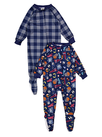 Mon Petit Baby Boys' Plaid and Athletic Print Footie Pajama 2-Piece Set - CookiesKids.com