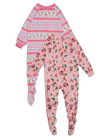 PJ's Presents Girls' 2-Piece Holiday Pajama Set with Feet - CookiesKids.com