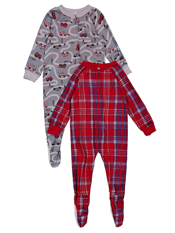 Mon Petit Boys' Two-Piece Plaid and Emergency Vehicle Print Footie Pajama Set - CookiesKids.com