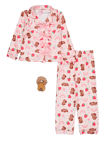 Delia's Girls' 3-Piece Pajama Coat Set with Capybara Print and Scrunchie Accessory - CookiesKids.com