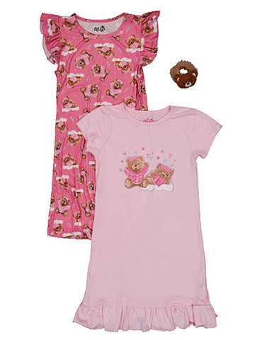 Delia's Girls' 3-Piece Teddy Bear Print Nightgown Set with Plush Hair Tie - CookiesKids.com