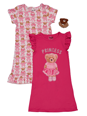 Delia's Girls' 3-Piece Princess Teddy Bear Nightgown Set with Plush Hair Tie - CookiesKids.com