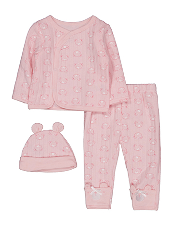 Duck Duck Goose Baby Girls' Bear Print Quilted Hat, Button-Up Top and Pants Set - CookiesKids.com