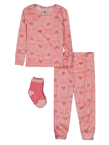 Mon Petit Baby Girls' 2-Piece Heart and Bow Print Pajama Set with Fuzzy Socks - CookiesKids.com