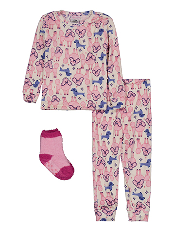 Mon Petit Baby Girls' 3-Piece Dog Print Pajama Set with Fuzzy Socks - CookiesKids.com