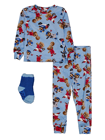 Mon Petit Baby Boys' Sports Teddy Bears Print Pajama Set with Fuzzy Socks - CookiesKids.com