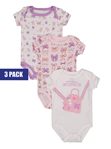 Millie and Myles Baby Girls' 3-Pack Bow and Teddy Bear Print Bodysuits - CookiesKids.com