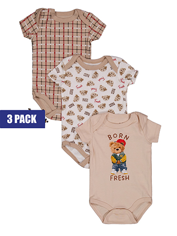 Millie & Myles Baby Boys' 3-Pack Short-Sleeve Teddy Bear and Plaid Bodysuits Set - CookiesKids.com