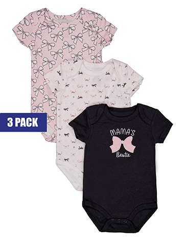 Millie & Myles Baby Girls' Short-Sleeve Ribbon Print Bodysuits 3-Pack Set - CookiesKids.com