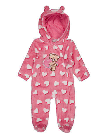 Little Joy Girls' Heart and Teddy Bear Print Hooded Romper - CookiesKids.com