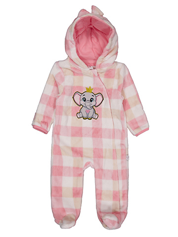 Little Joy Baby Girls' Zip-Up Hooded Checkered Romper with Elephant Graphic - CookiesKids.com