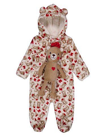 Duck Duck Goose Baby Girls' Hooded Romper and Teddy Bear Set - CookiesKids.com