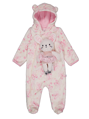 Duck Duck Goose Baby Girls' Plush Ballet Shoe Print Footie with Bear Hood and Bunny Doll - CookiesKids.com