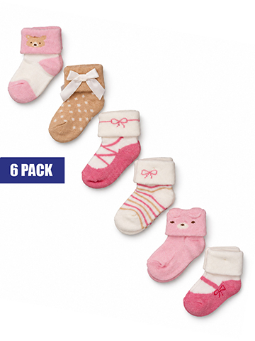 Millie & Myles Baby Girls' Six-Pair Ribbon and Animal Print Socks - CookiesKids.com