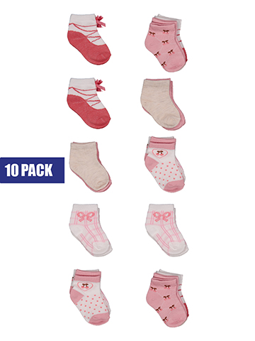 Duck Duck Goose Baby Girls' 10-Pair Cherry and Bow Print Crew Socks - CookiesKids.com