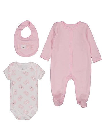 Duck Duck Goose Baby Girls' Three-Piece Sleeper Set with Bib - CookiesKids.com