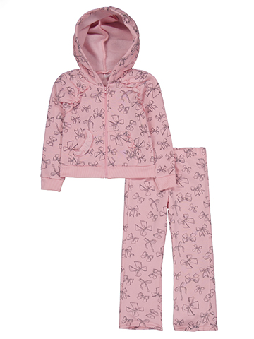 Real Love Girls' All Over Bow Print Zip-Up Ruffle Hoodie and Pants Set - CookiesKids.com