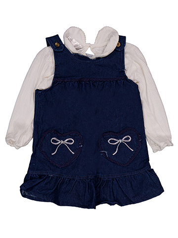 Real Love Baby Girls' Denim Jumper and Blouse Set with Ribbon Appliques - CookiesKids.com