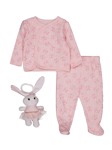 Little & Loved Baby Girls' Ballet Shoe Print Footie Pants Set with Plush Bunny Toy - CookiesKids.com