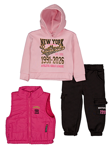 Southpole Baby Girls' New York Athletics Three-Piece Hoodie, Vest, and Pants Set - CookiesKids.com