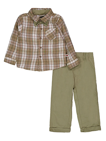 Dapper Dude Baby Boys' 3-Piece Plaid Shirt, Pants, and Bow Tie Set - CookiesKids.com