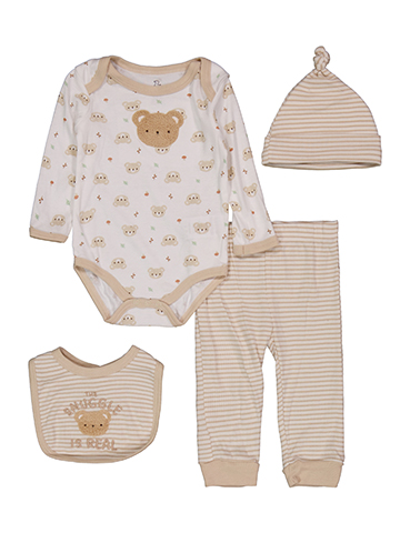 Duck Duck Goose Baby Boys' 4-Piece Bear Bodysuit, Pants, Hat, and Bib Set - CookiesKids.com