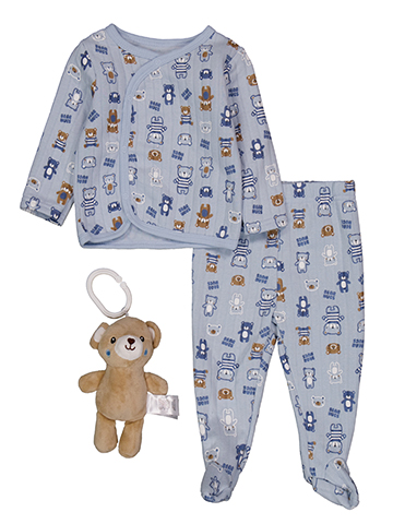 Little & Loved Baby Boys' Pants Set with Bear Print and Plush Teddy Bear - CookiesKids.com