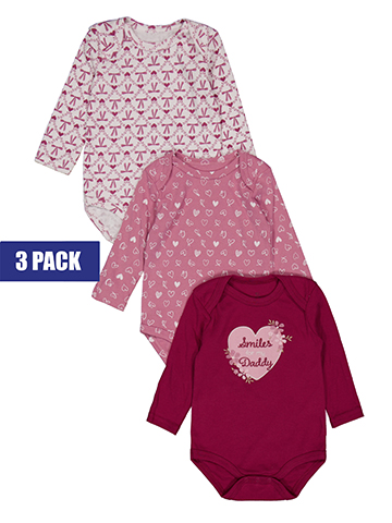 Duck Duck Goose Girls' 3-Pack Heart and Bow Print Snap Closure Long-Sleeve Bodysuits Set - CookiesKids.com