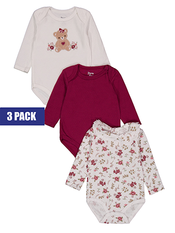 Princess Rose Girls' Floral 3-Pack Long-Sleeve Snap Close Bodysuit Set - CookiesKids.com