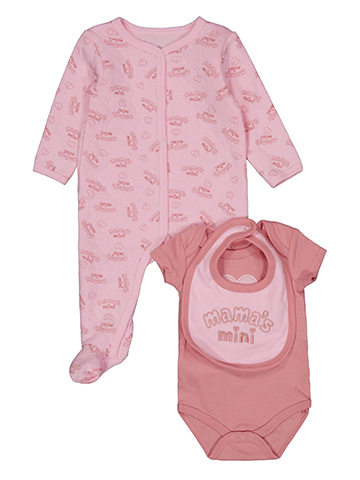 Duck Duck Goose Baby Girls' Mama's Mini 3-Piece Bodysuit, Sleeper, and Bib Set - CookiesKids.com