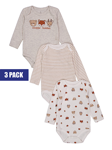 Duck Duck Goose Boys' 3-Pack Long Sleeve Animal Print Bodysuit Set - CookiesKids.com