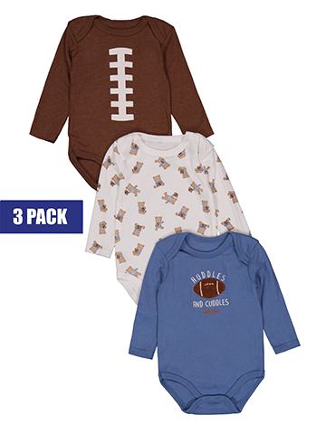 Duck Duck Goose Baby Boys' 3-Pack Long-Sleeve Football Print Bodysuits Set - CookiesKids.com