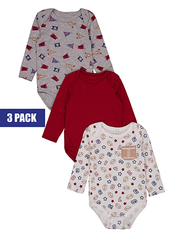 Millie & Myles Baby Boys' 3-Pack Long-Sleeve Sports Print Bodysuits Set - CookiesKids.com