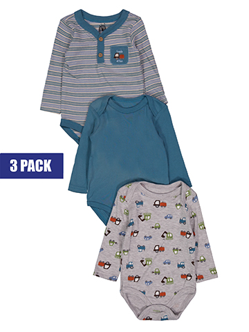 Millie & Myles Baby Boys' 3-Pack Long-Sleeve Construction Vehicle Print Bodysuits Set - CookiesKids.com