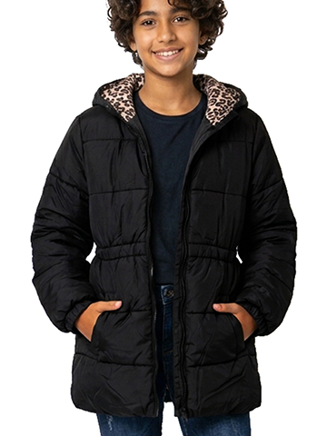 Arctic Hero Girls' Full-Zip Leopard Print Fleece Lined Puffer Jacket with Hood - CookiesKids.com