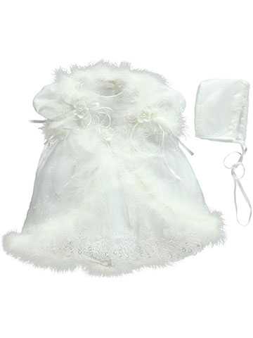 Pretty Me Baby Girls’ Faux Fur Trim 3-Piece Christening Outfit - CookiesKids.com