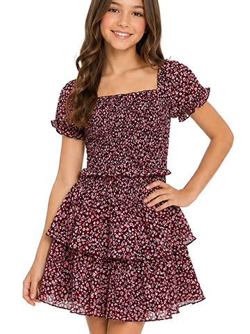 Amy Byer Girls' Floral Chiffon Smocked Puff Sleeve Dress - CookiesKids.com