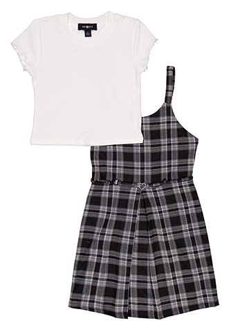 Amy Byer Girls' Plaid Dress Set with Tee - CookiesKids.com