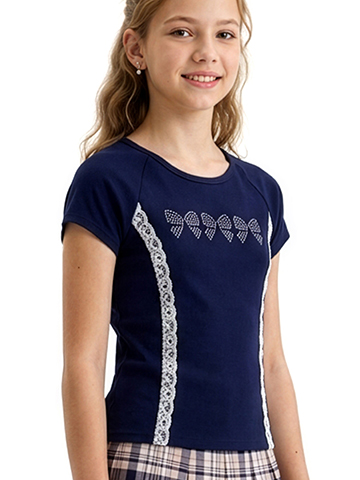 Amy Byer Girls' Short Sleeved Ribbed Knit Top with Lace Trim - CookiesKids.com