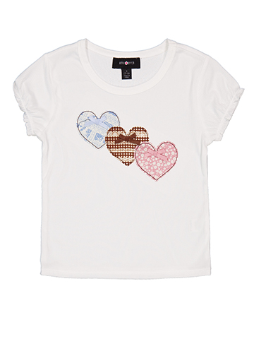 Amy Byer Girls' Puffed Sleeve Ribbed Hearts Short Sleeve T-Shirt - CookiesKids.com