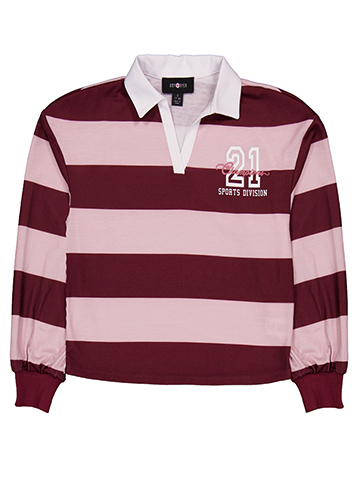 Amy Byer Girls' Striped Long Sleeve Rugby Polo Shirt - CookiesKids.com